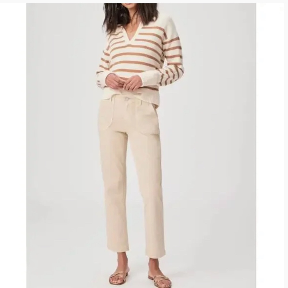 PAIGE Warm Sand Tan High Rise Ankle Utility Cargo Pants Soft Chino NWOT SZ 27